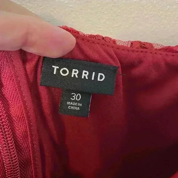 Torrid 3D Floral Mesh Puff Sleeve Skater Dress Red, Size 30 - Picture 5 of 6